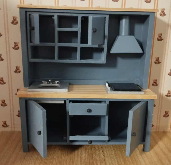 all-in-one Küche grau mit Dunst offen