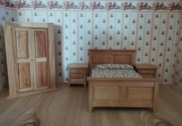 “Country” Schlafzimmer in Holzbraun aus Holz 1:12 (4-teilig)