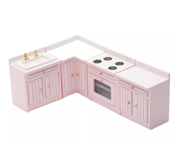 Küchenzeile 1:12 rosa oder mintgrün (4-teilig)