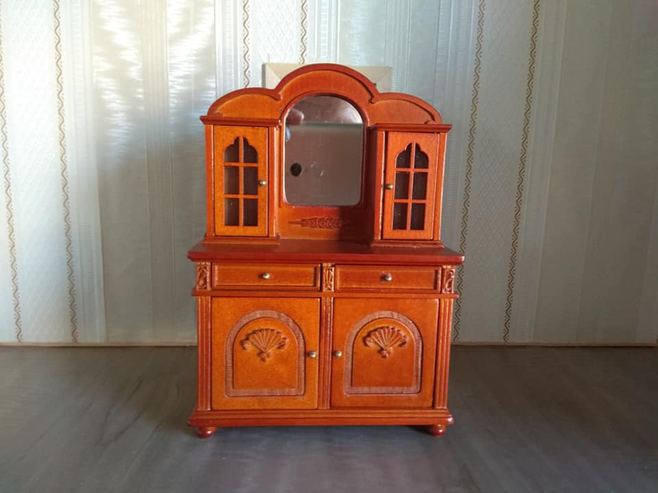 Esszimmerschrank mit Spiegel, Kirschbaumfarbe 1:12