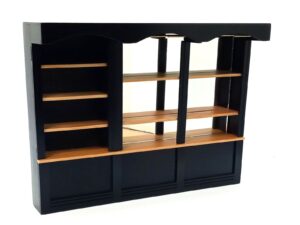 Barschrank aus Holz und Metall in schwarz für das Puppenhaus