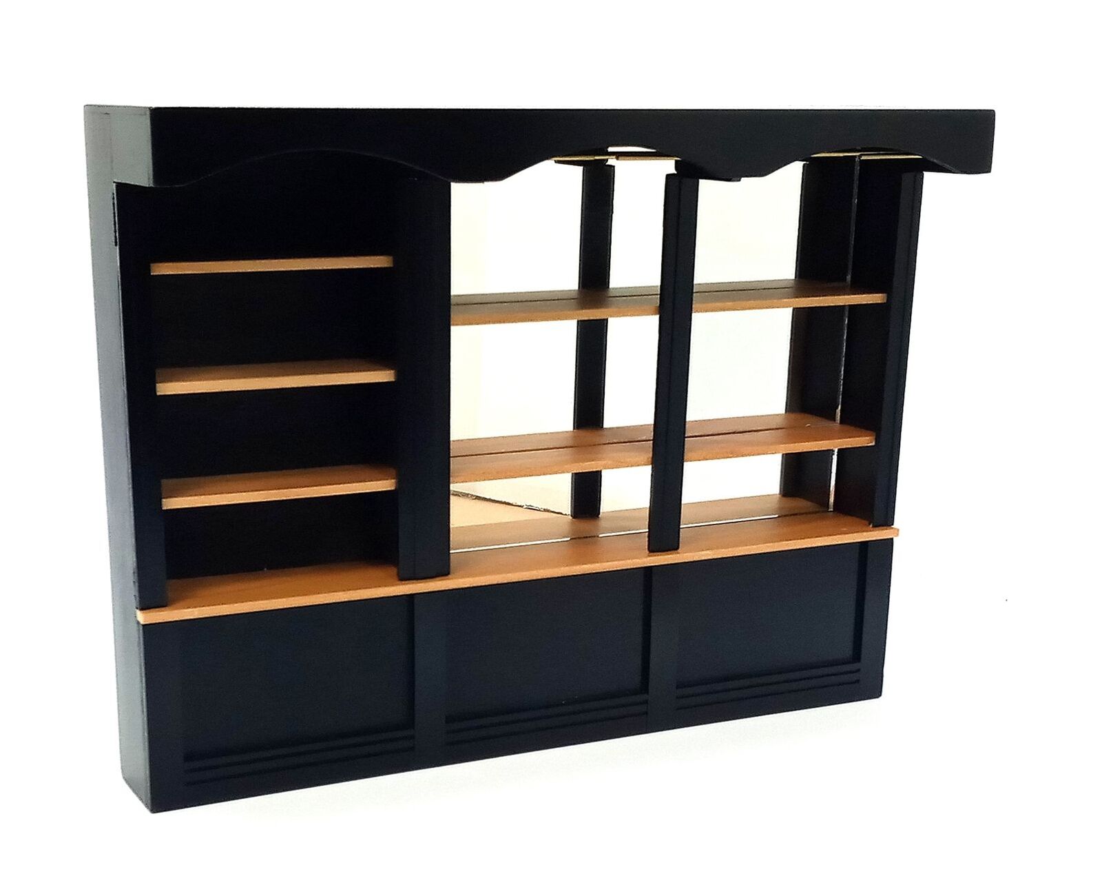 Barschrank aus Holz und Metall in schwarz für das Puppenhaus