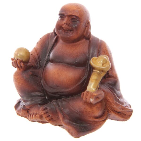 Glücksbuddha Holzeffekt, mit Kugel