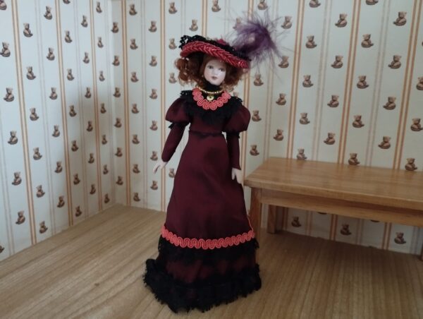 Puppenhauspuppe, Porzellanpuppe 1:12, Lady in Red