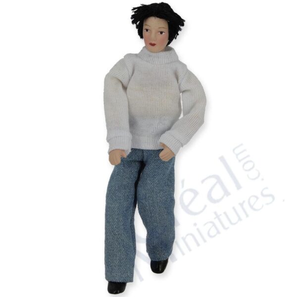 Puppenhauspuppe, Biegepuppe : Mann in Jeans 1:12
