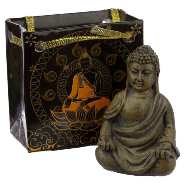 Buddha mit Geschenketasche, Hände auf den Beinen, Miniatur