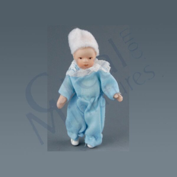 Puppenhausbaby, Baby mit blauem Strampler, 1:12