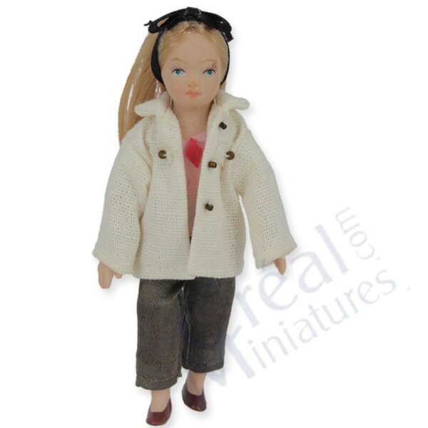 Puppe : Mädchen mit weißer Jacke 1:12