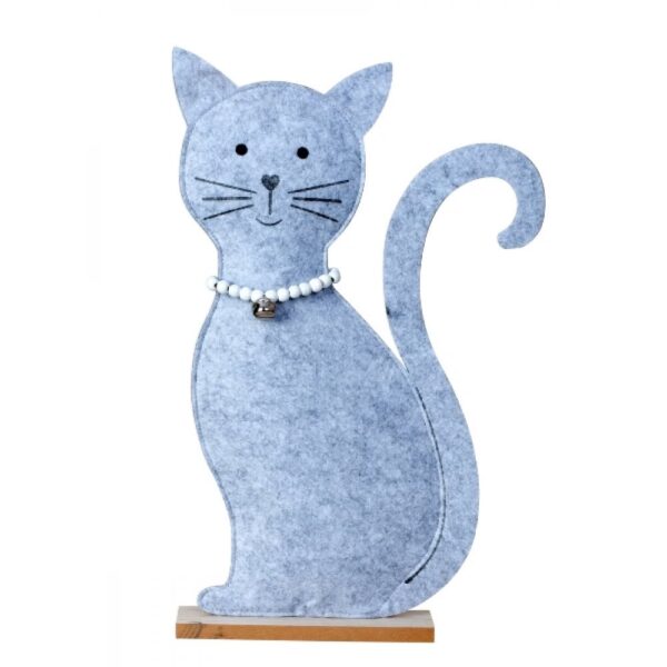 Katze aus Filz mit Halskette und Holzsockel, Türstopper?