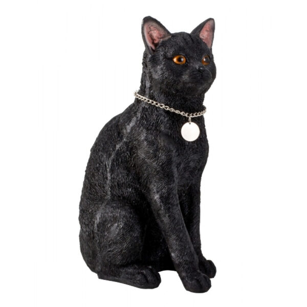 Katze schwarz mit Kette sitzend , ca 40 cm