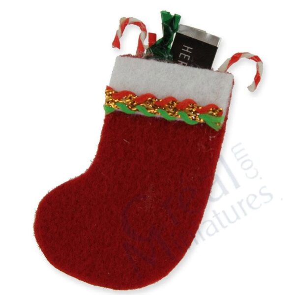 Weihnachtsstiefel aus Filz/Stoff, befüllt, 1:12